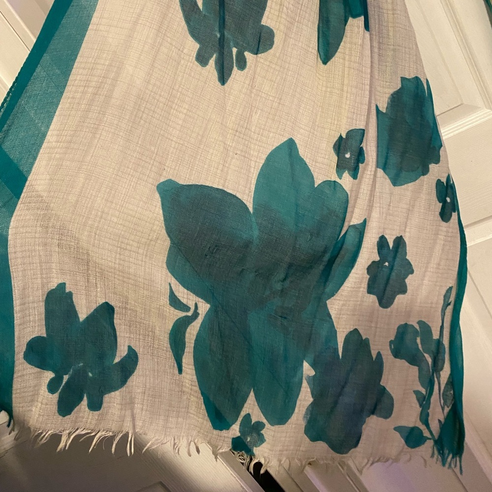 Green and beige flower print lightweight long scarf 
From Nordstrom